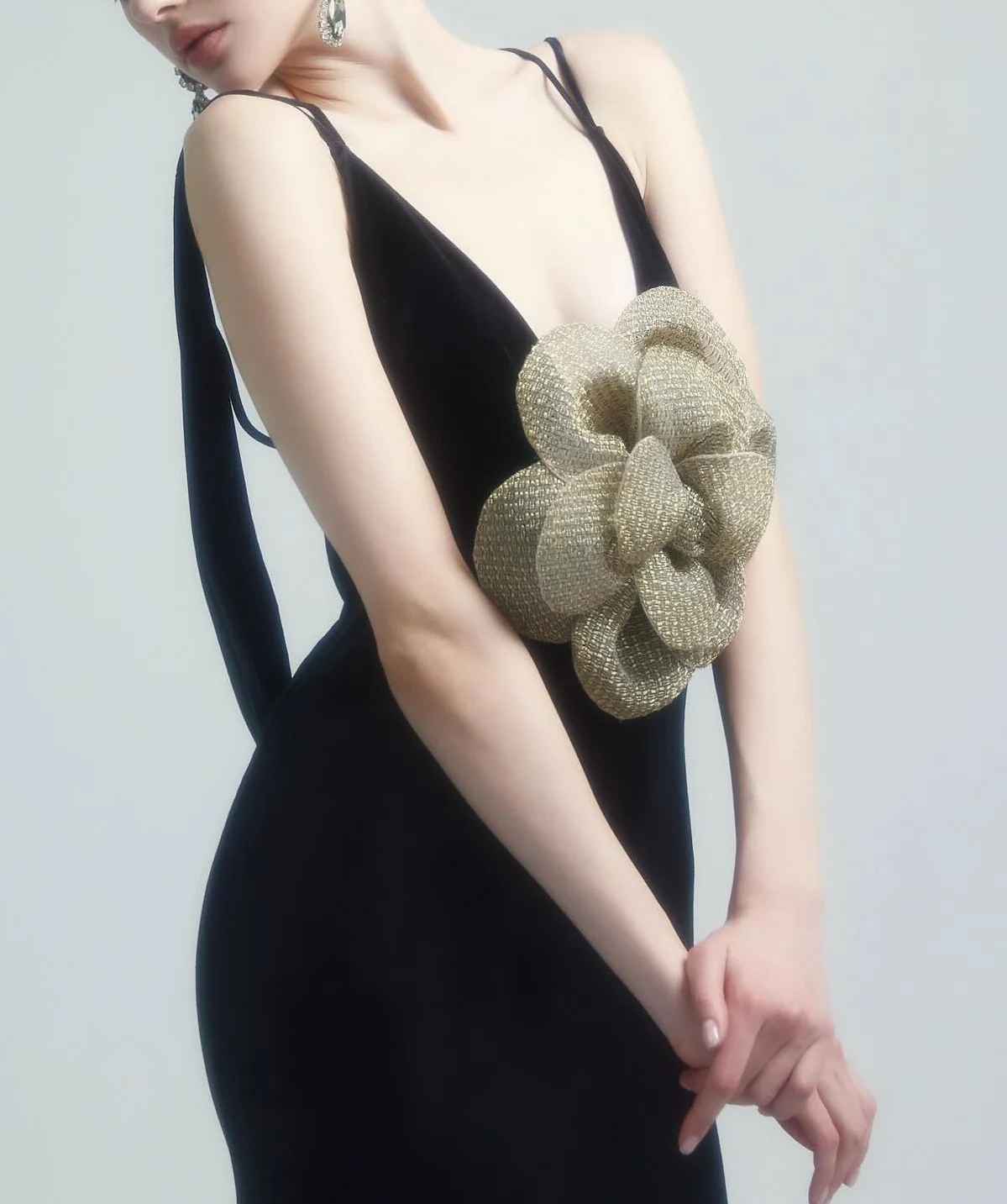 Black 3D Floral Bodycon Maxi Dress - Elegant Formal Wear