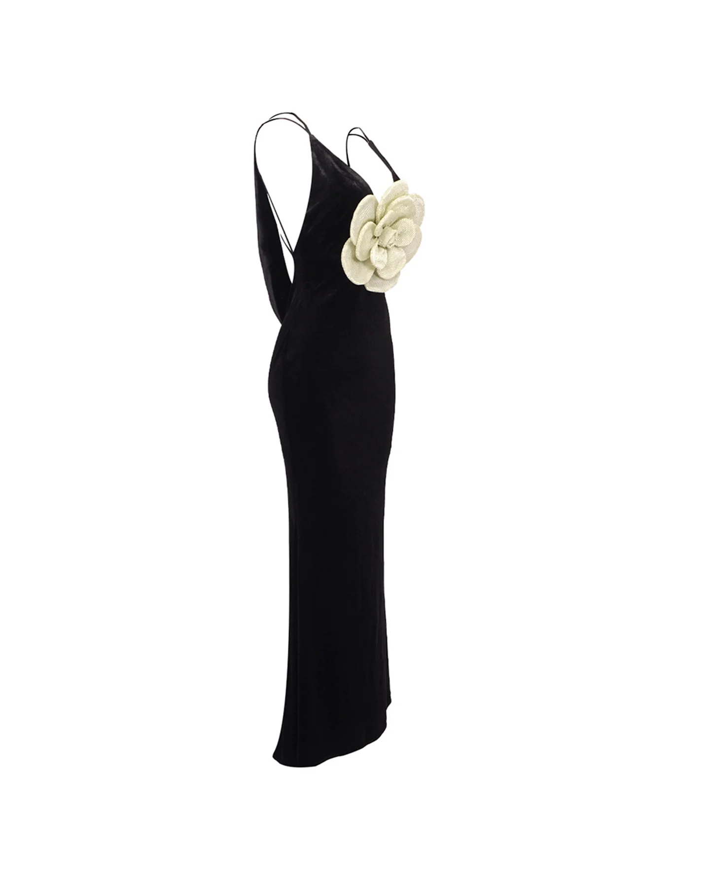 Black 3D Floral Bodycon Maxi Dress - Elegant Formal Wear