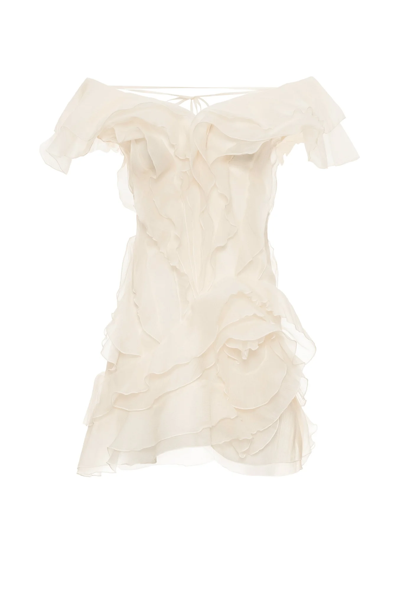 Beige Strapless Mini Dress with Ruffle Layers