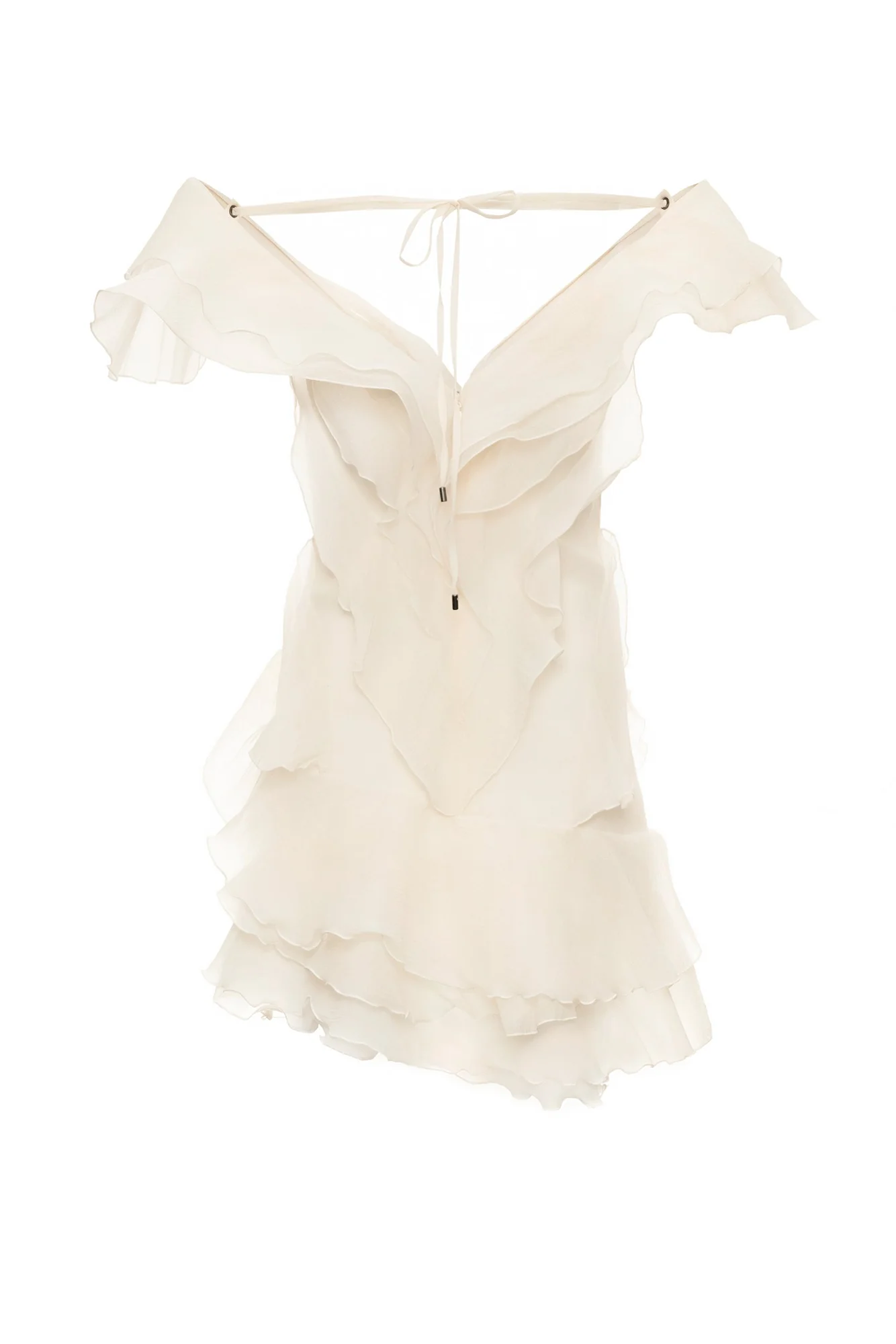 Beige Strapless Mini Dress with Ruffle Layers