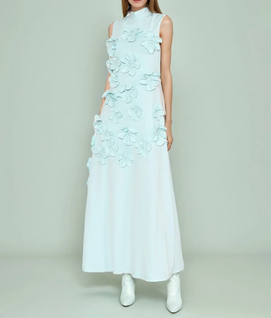 White Flower Embellished Maxi Dress - Elegant Floral Maxi