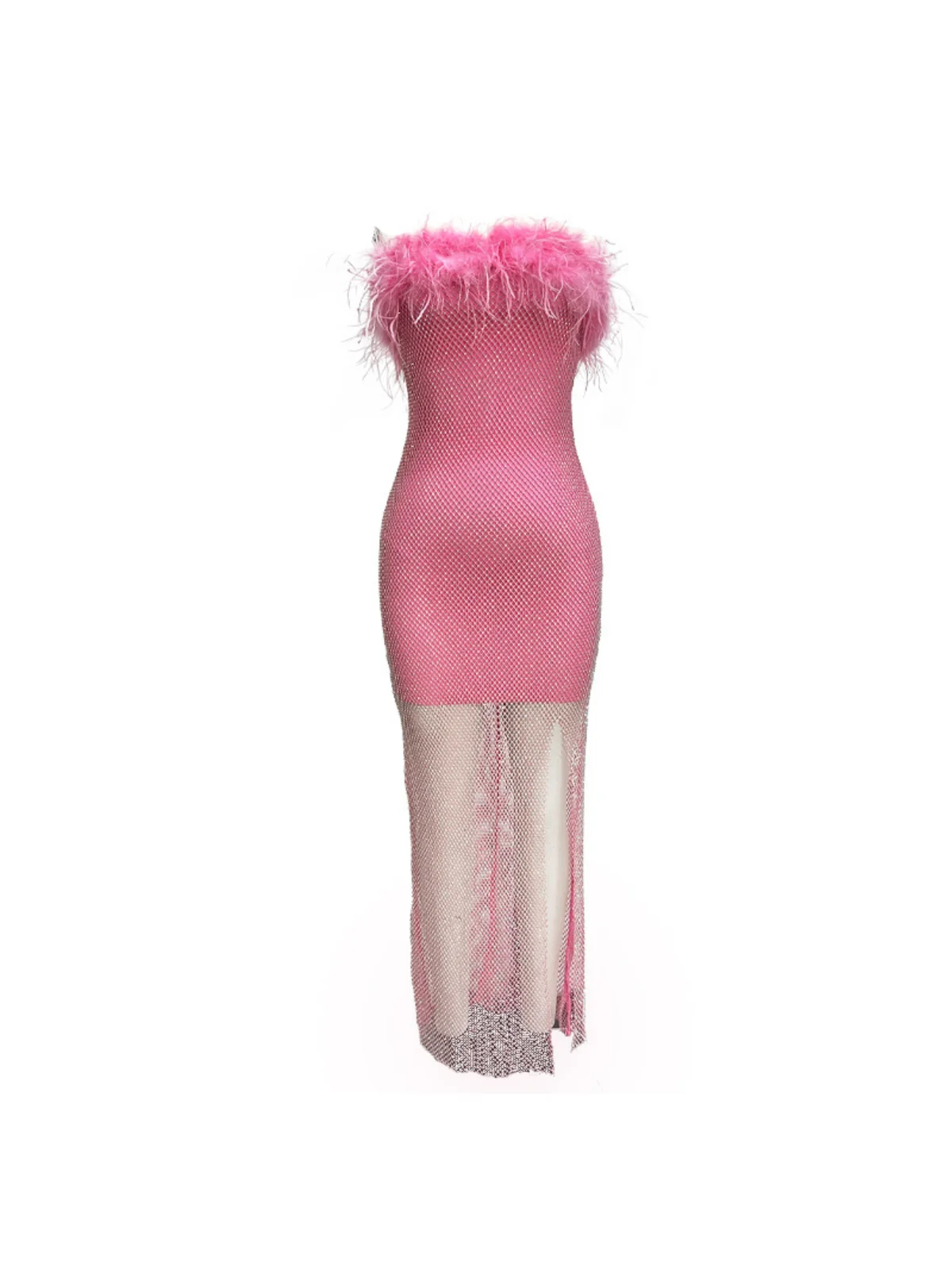 Hot Pink Mesh Rhinestone Maxi Bandage Dress - Elegant Special Occasion Wear