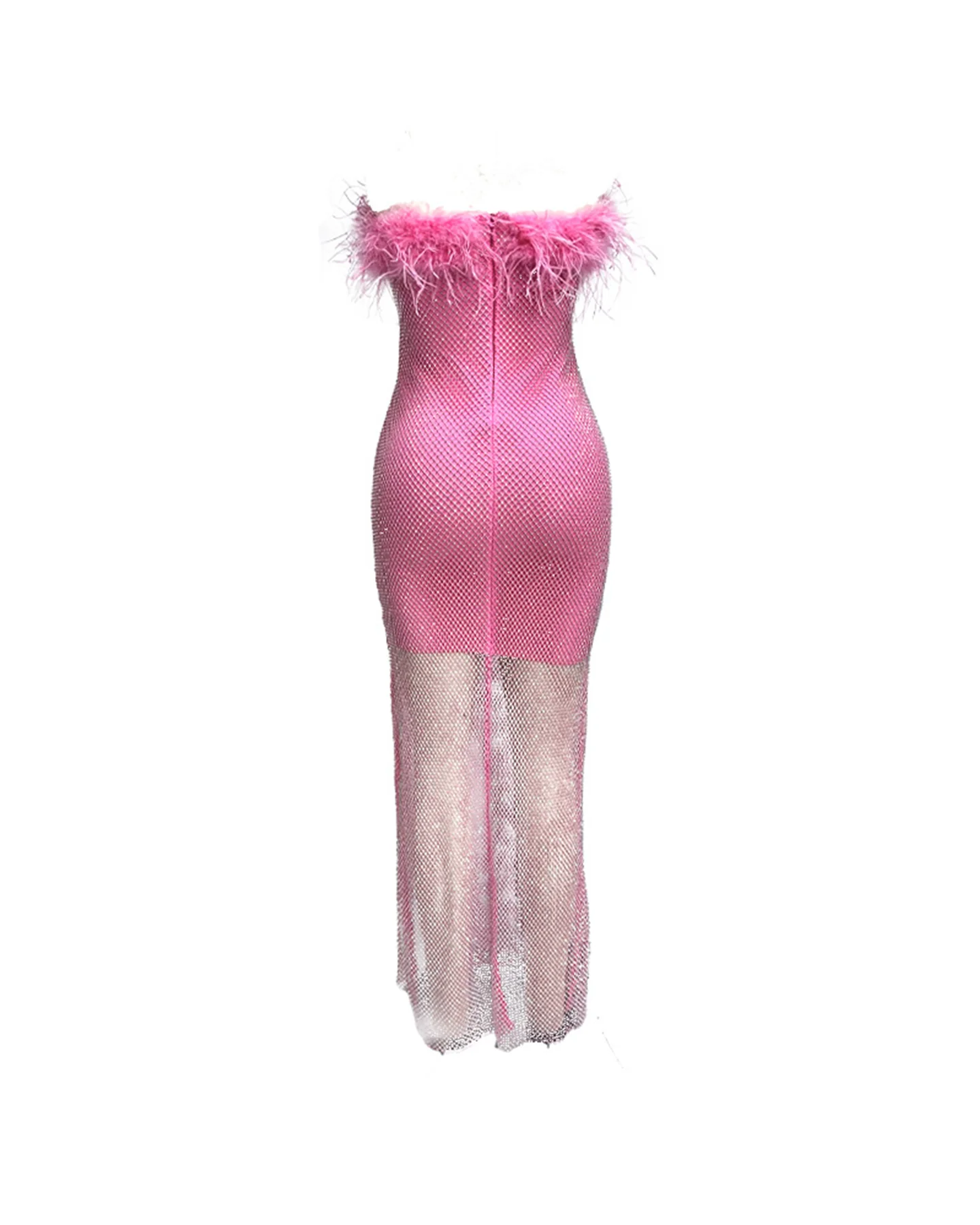 Hot Pink Mesh Rhinestone Maxi Bandage Dress - Elegant Special Occasion Wear