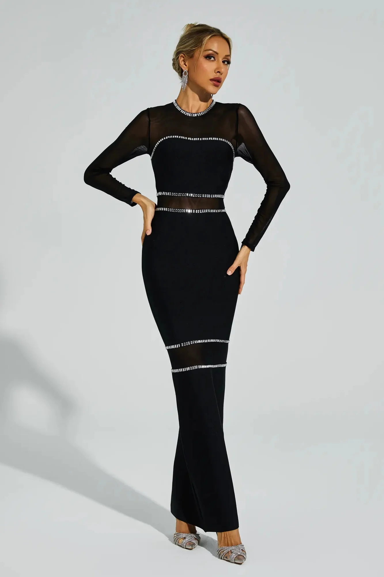 Black Mesh Bandage Maxi Dress - Elegant & Alluring Design