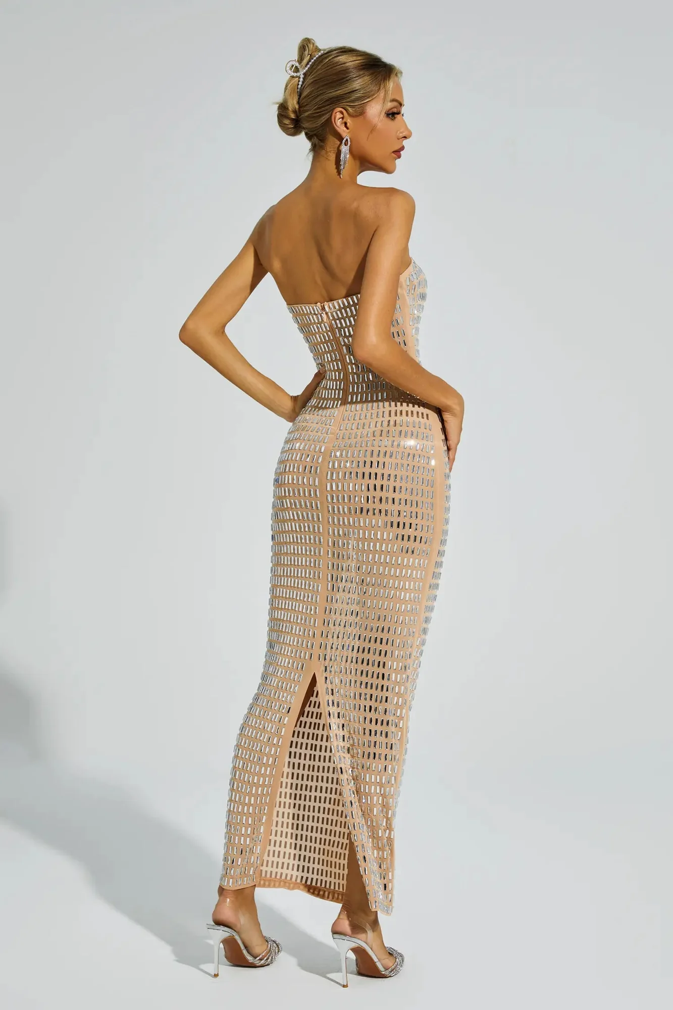 Champagne Diamond Off Shoulder Maxi Dress