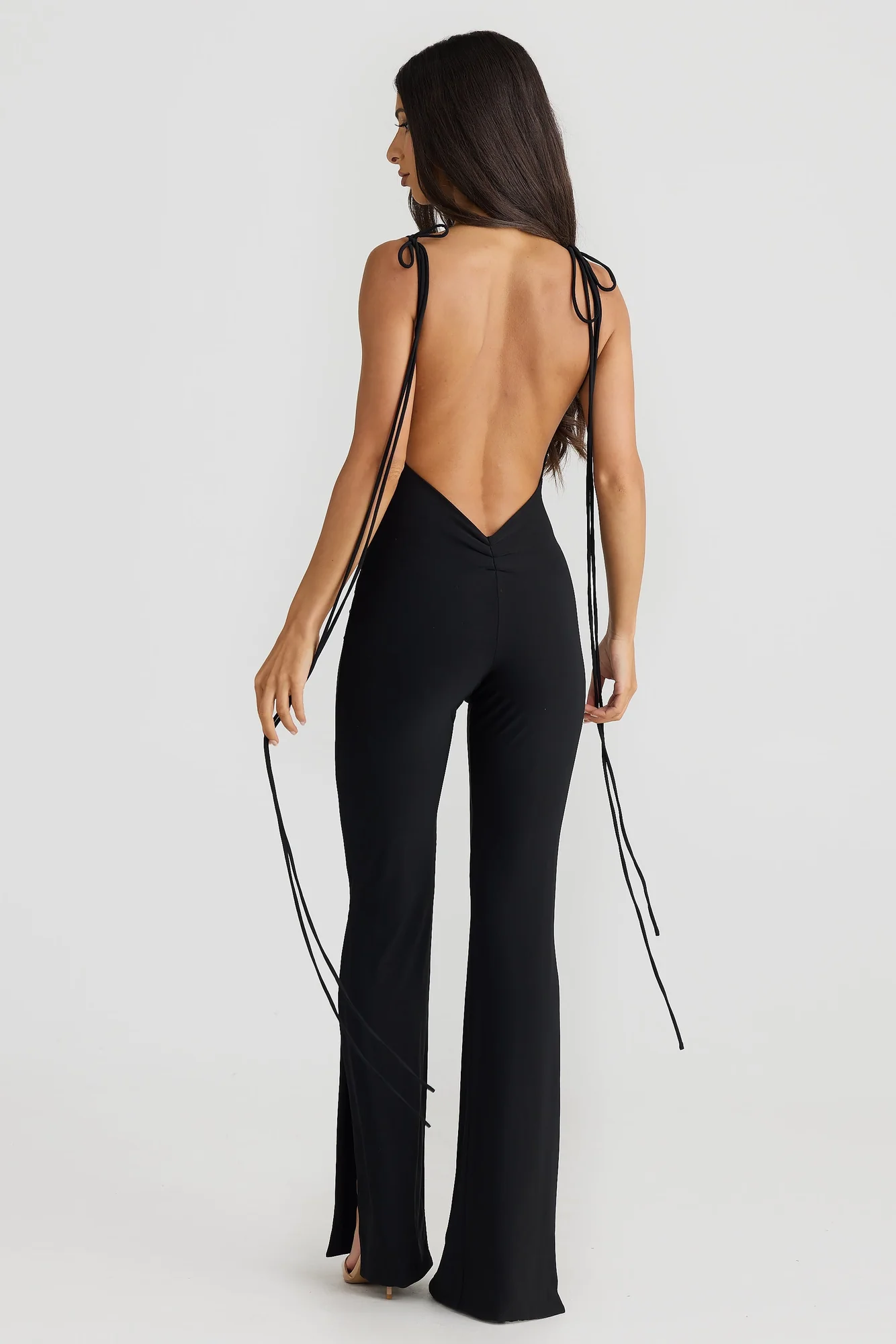 Black Lace Up Jumpsuit with Multi-Way Neckline