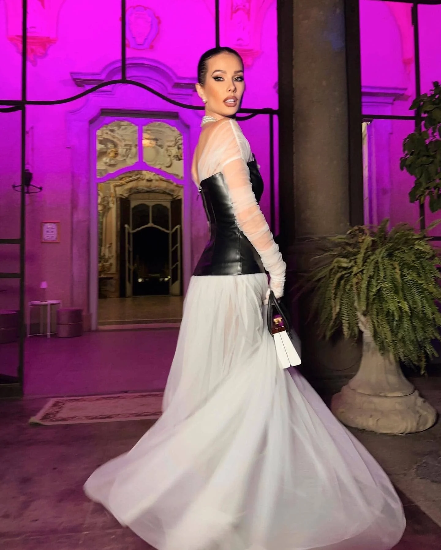 White Mesh Patchwork Puffy Maxi Dress for Women