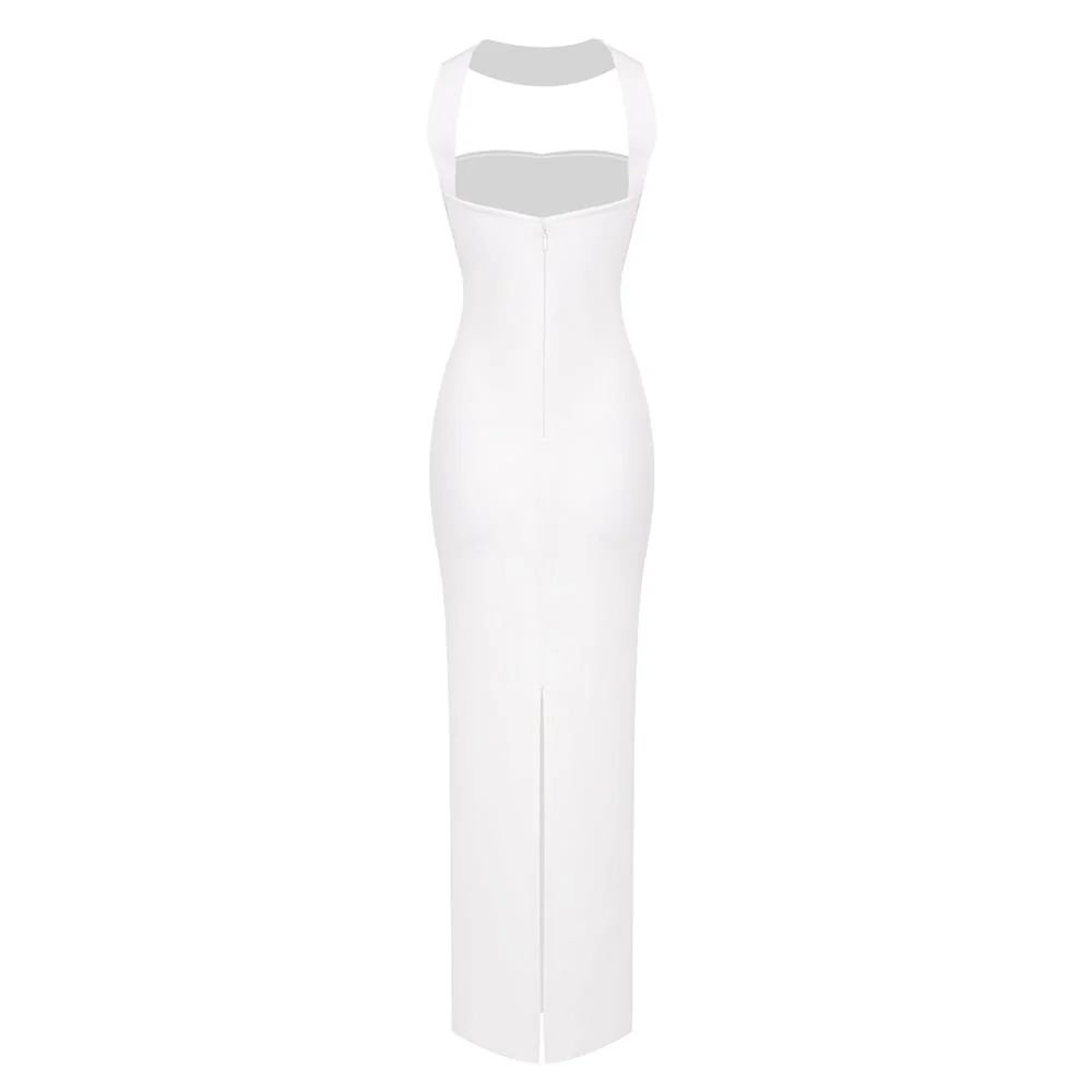 White Halter Maxi Dress with Cutout Back Design