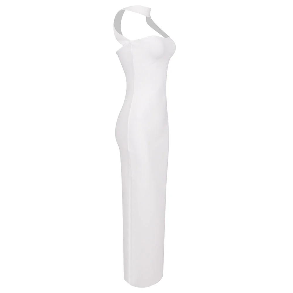 White Halter Maxi Dress with Cutout Back Design