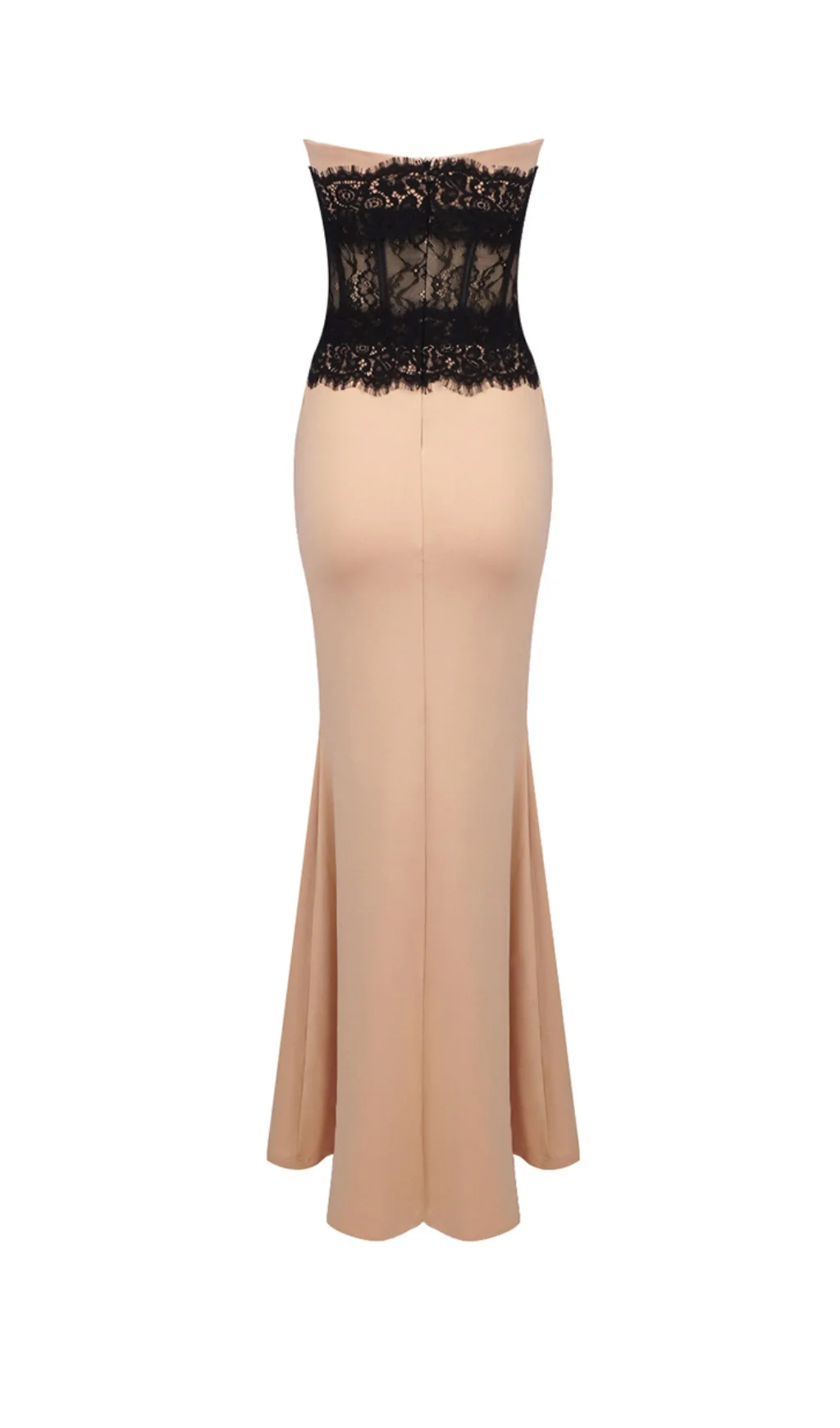 Beige Lace Corset Maxi Dress with Elegant Silhouette