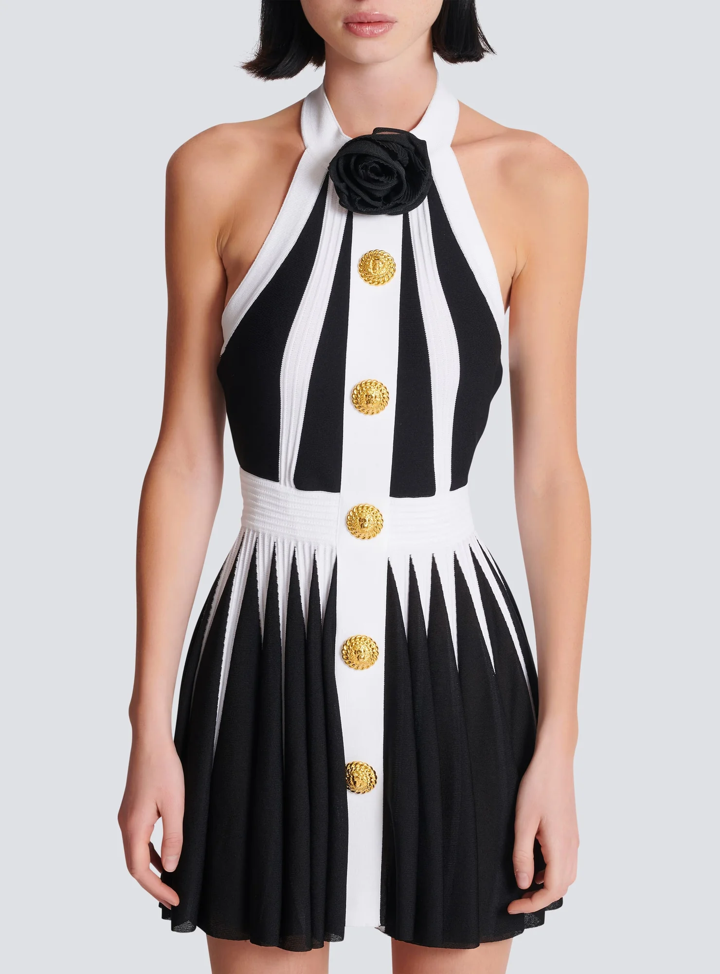 Floral Appliqué Halterneck Mini Dress