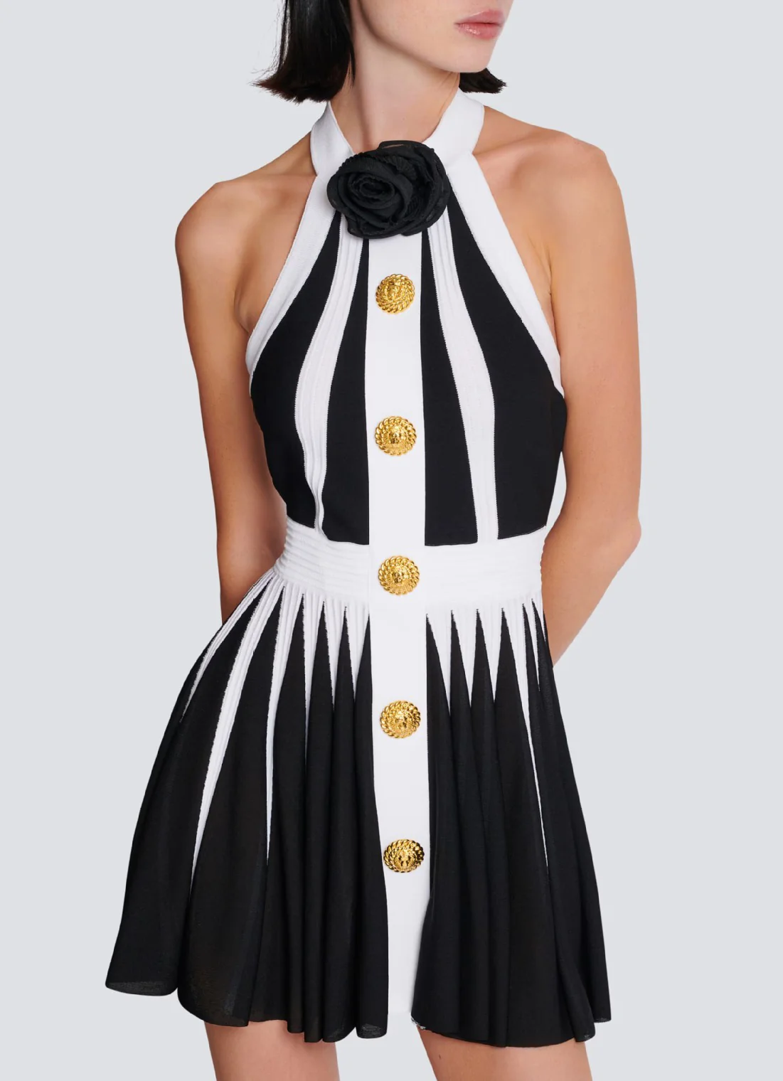 Floral Appliqué Halterneck Mini Dress