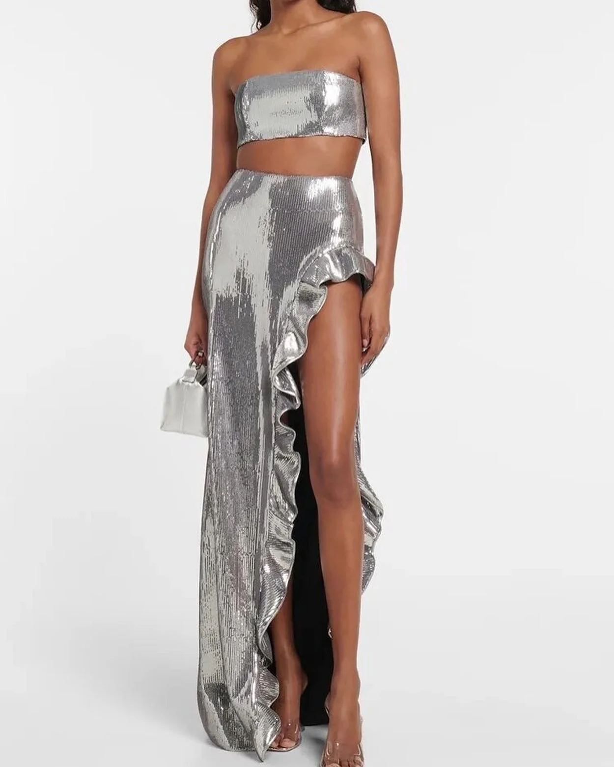 Glamorous Sequin Ruffle Set in Shimmering Fabric