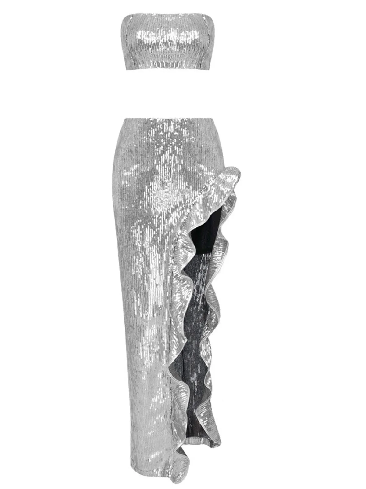 Glamorous Sequin Ruffle Set in Shimmering Fabric