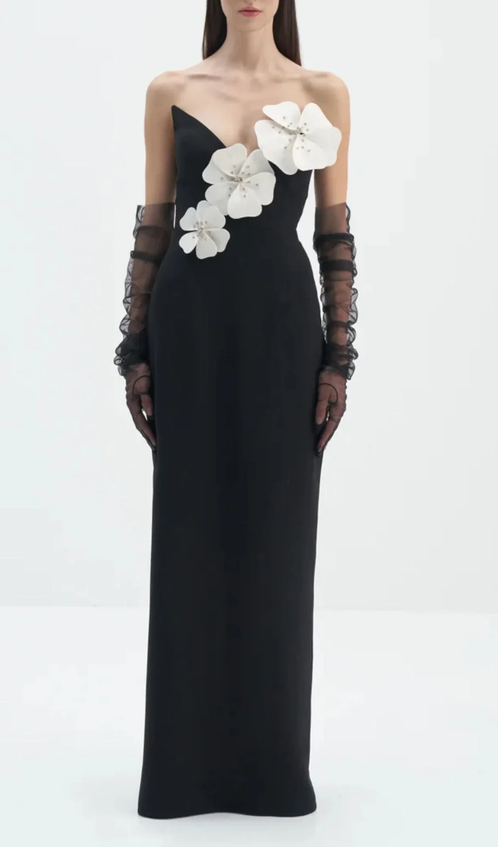 Black Floral Bandage Maxi Dress - Curve-Enhancing Design