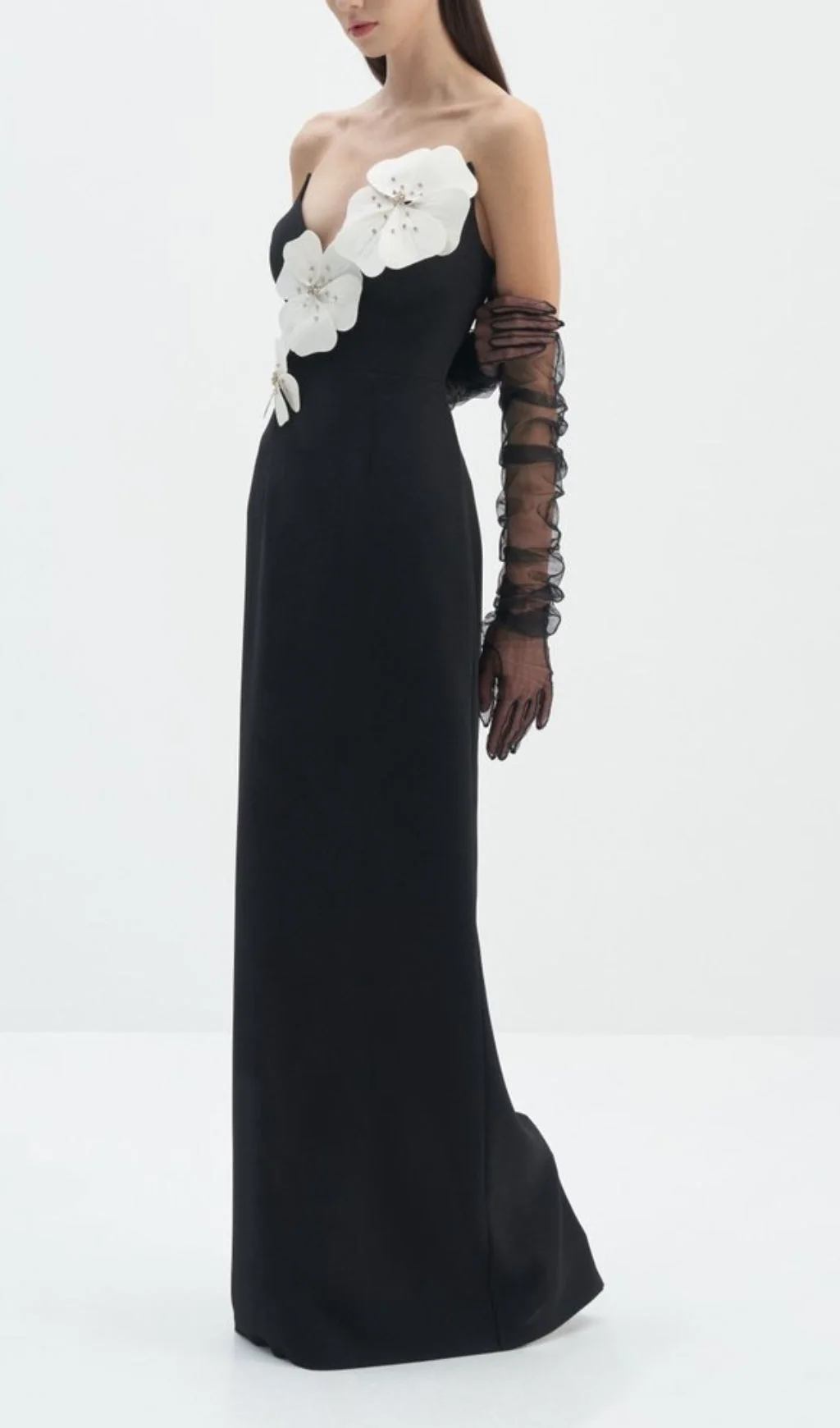 Black Floral Bandage Maxi Dress - Curve-Enhancing Design