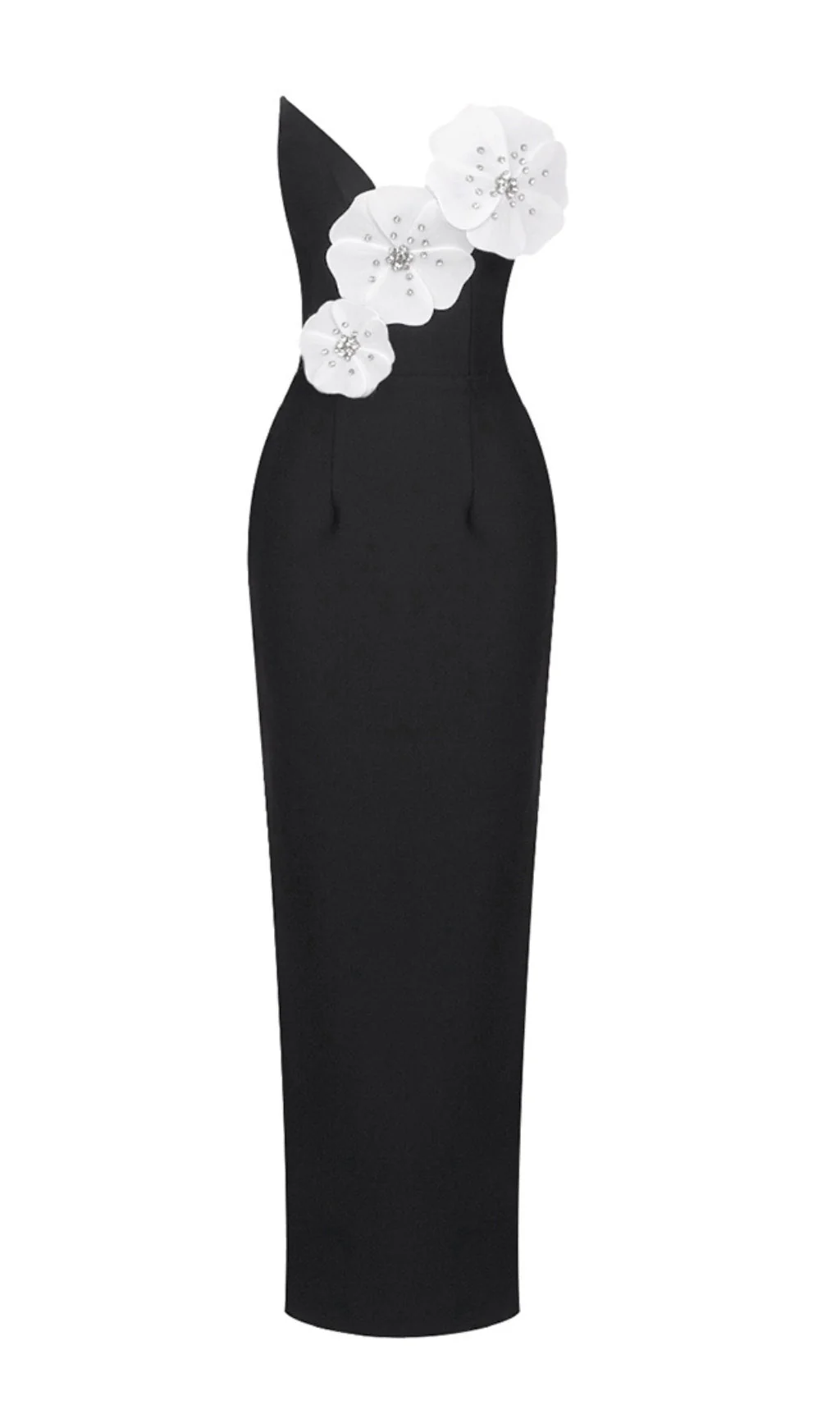Black Floral Bandage Maxi Dress - Curve-Enhancing Design
