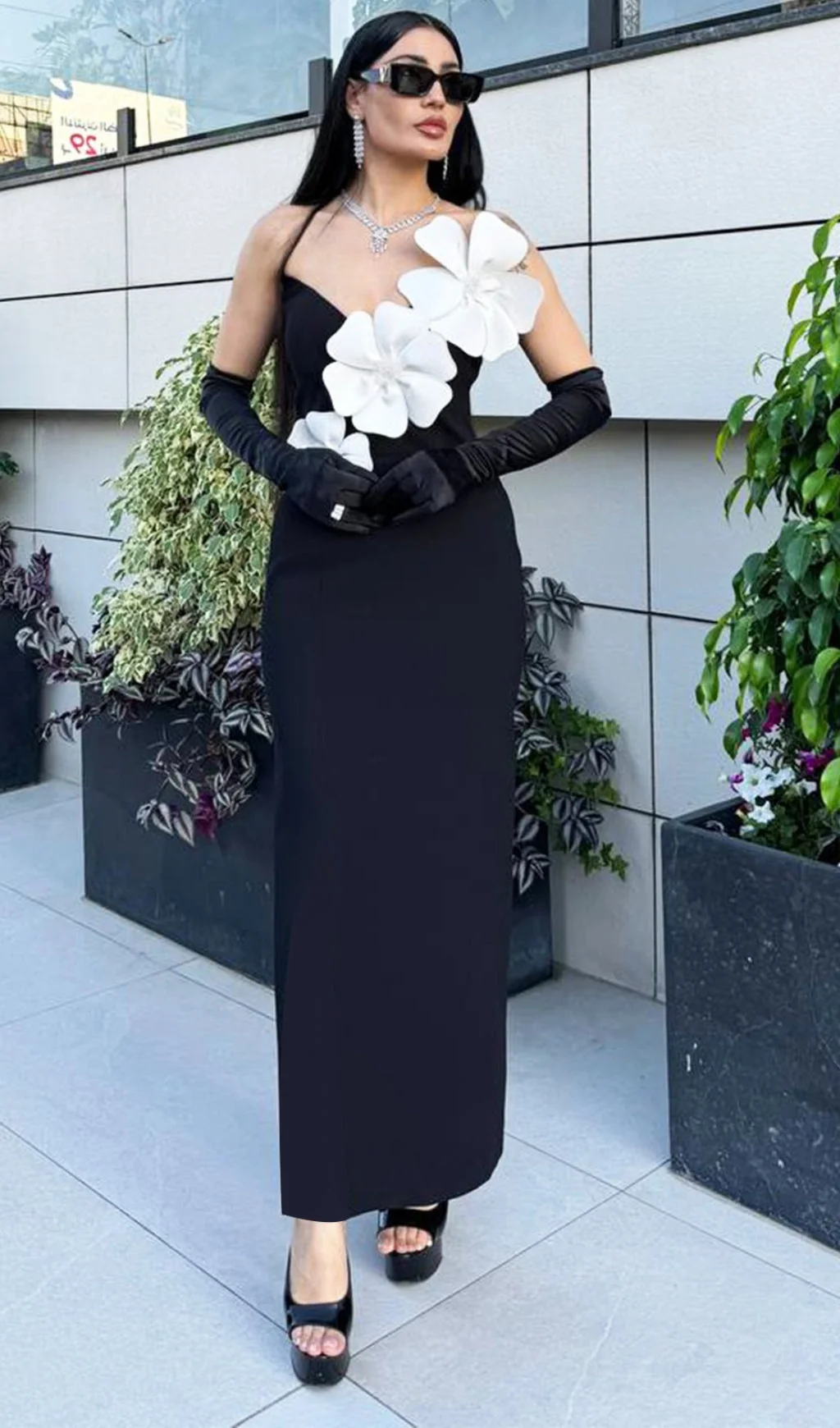 Black Floral Bandage Maxi Dress - Curve-Enhancing Design