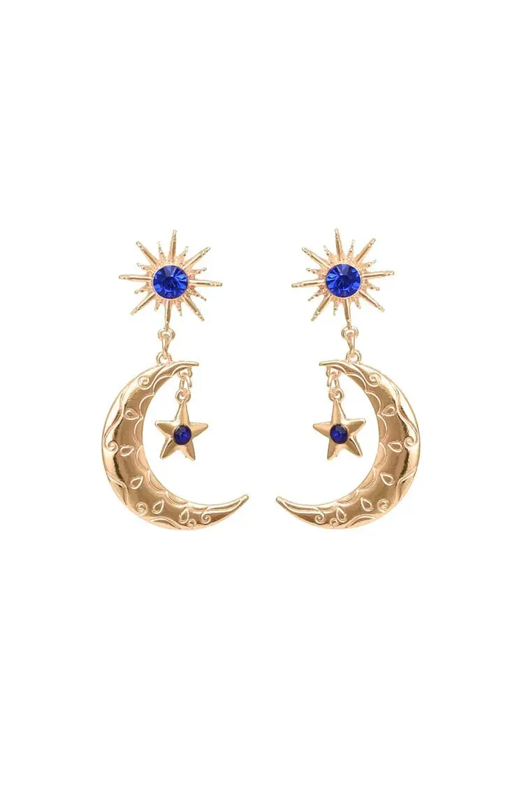 Celestial Gold-Tone Drop Star and Moon Earrings
