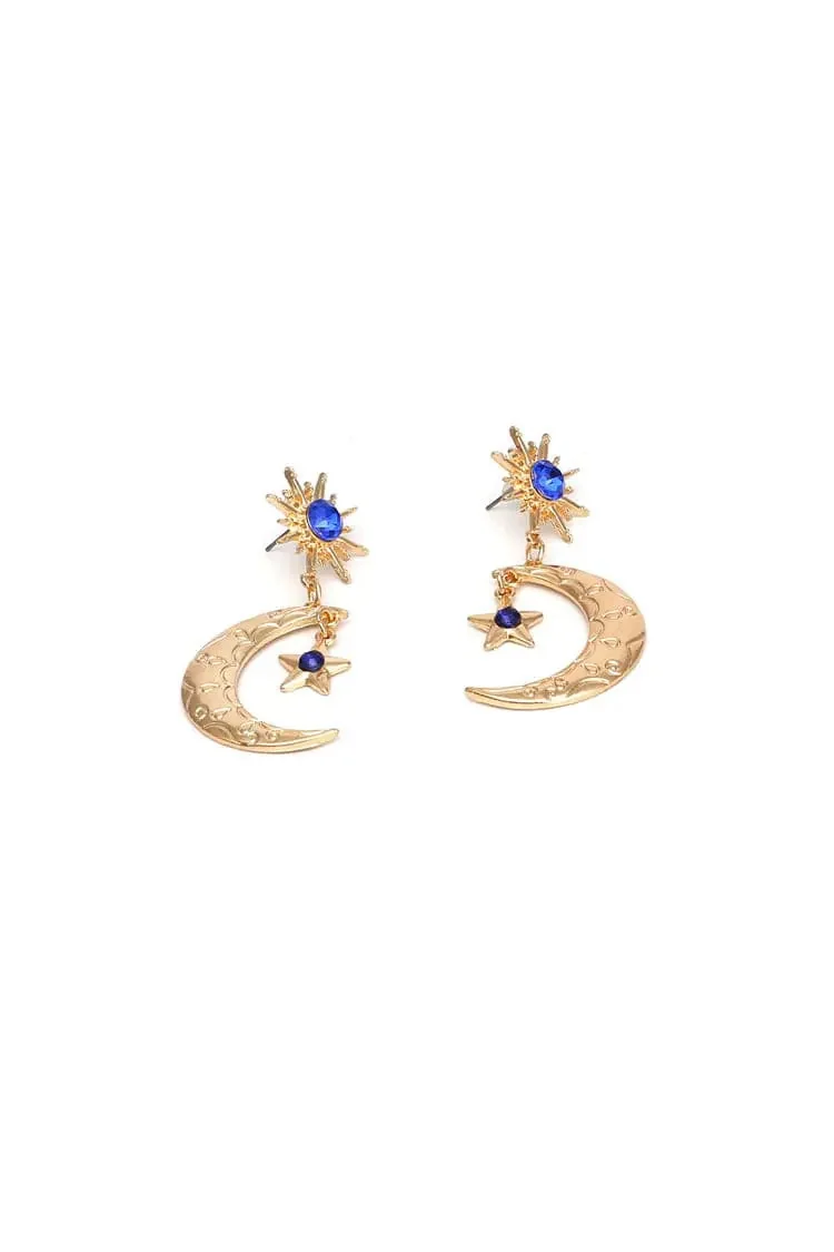 Celestial Gold-Tone Drop Star and Moon Earrings