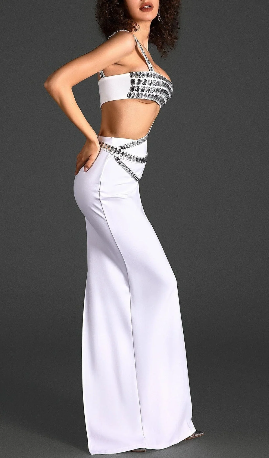 White Crystal Embellished Bandage Two-Piece Set