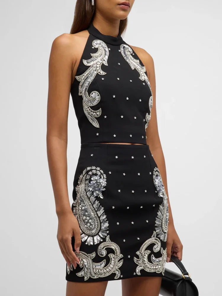 Embroidered Baroque Mini Dress Set - Star Design