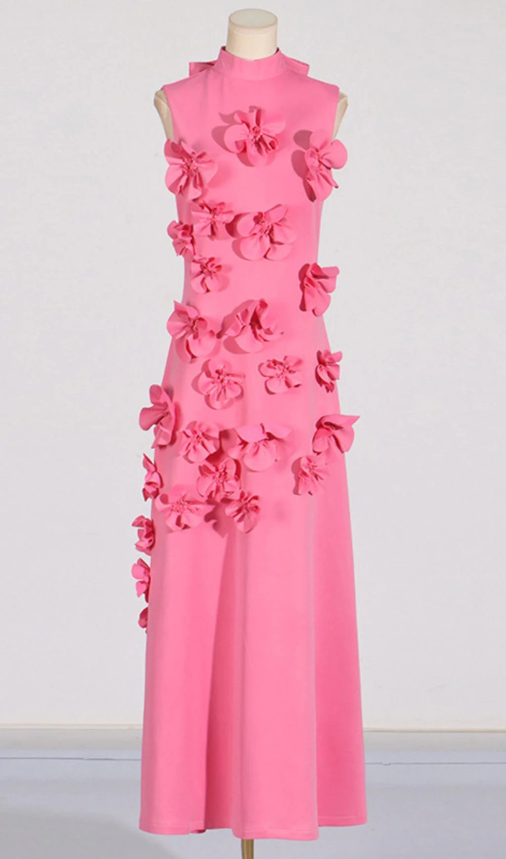 Pink Flower Embellished Maxi Dress - Elegant Floral Design