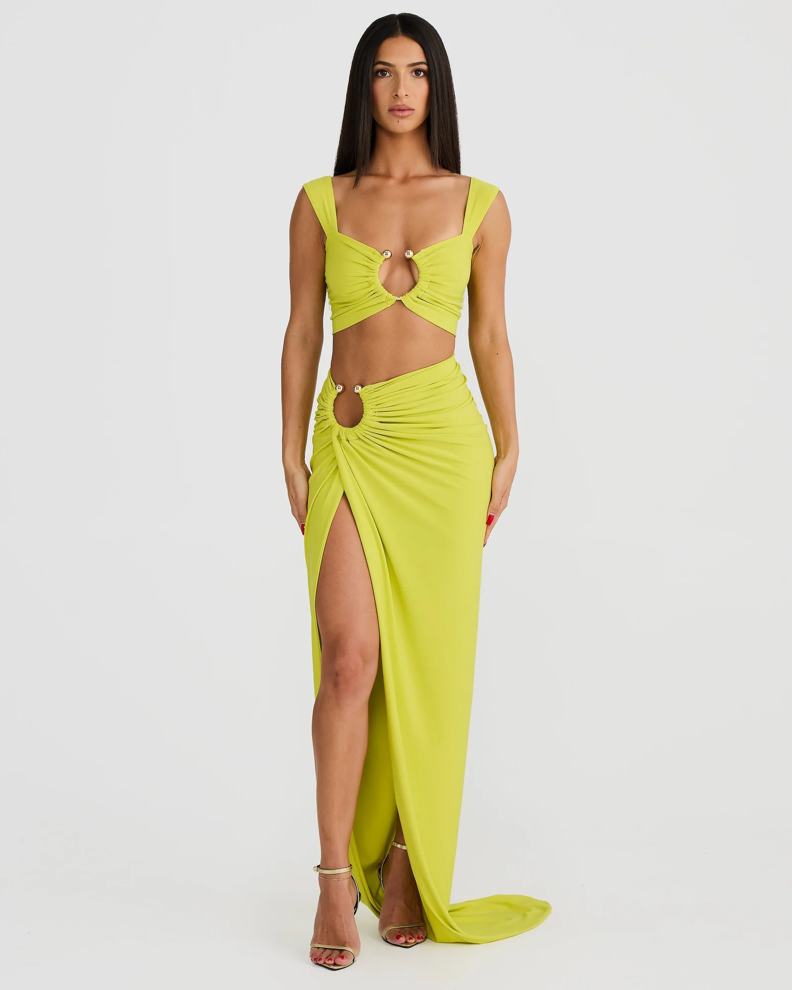 Yellow Pleated Slit Skirt Set - Bandit Strappy Strapless