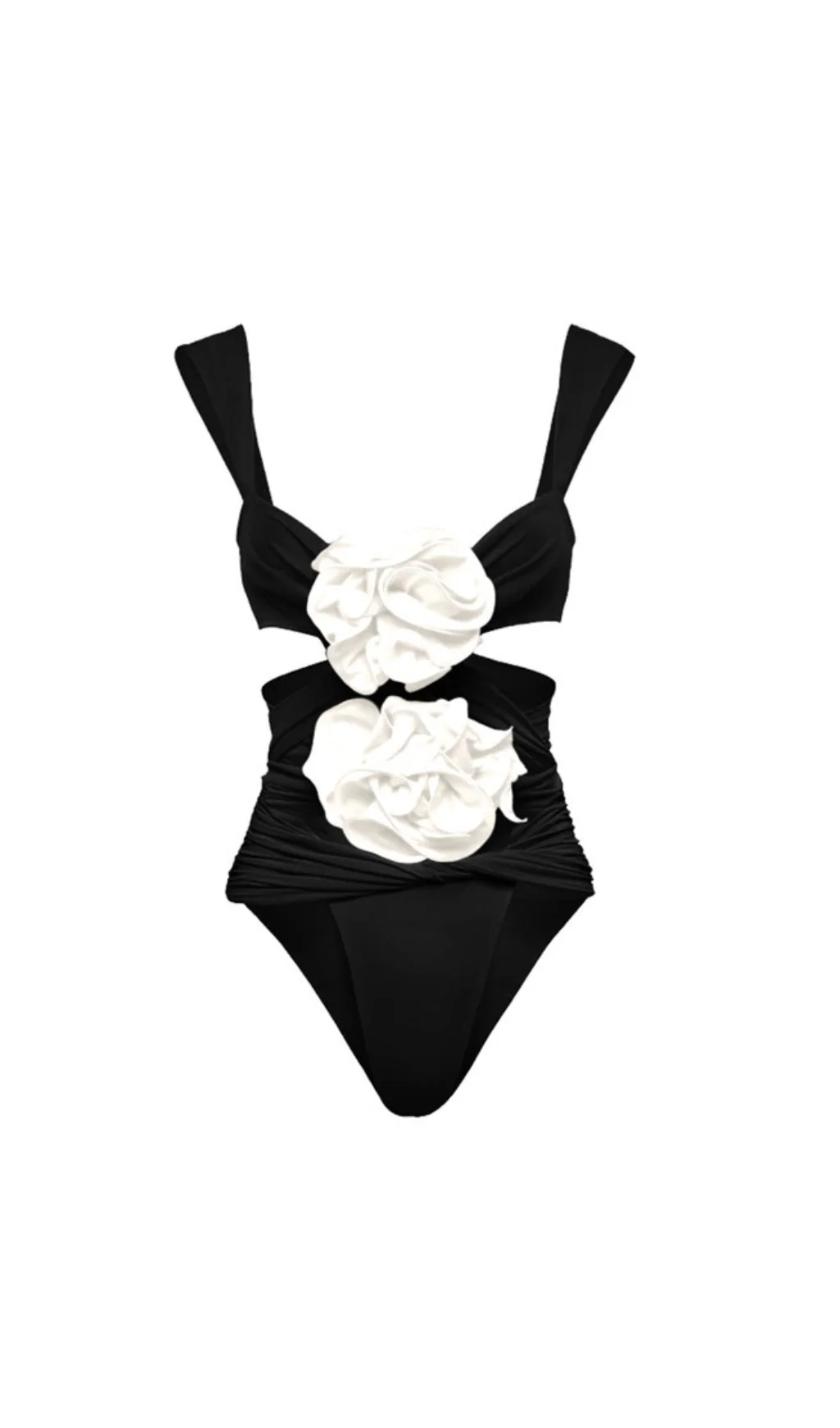 Black Floral 3D One-Piece Swimsuit with Skirt