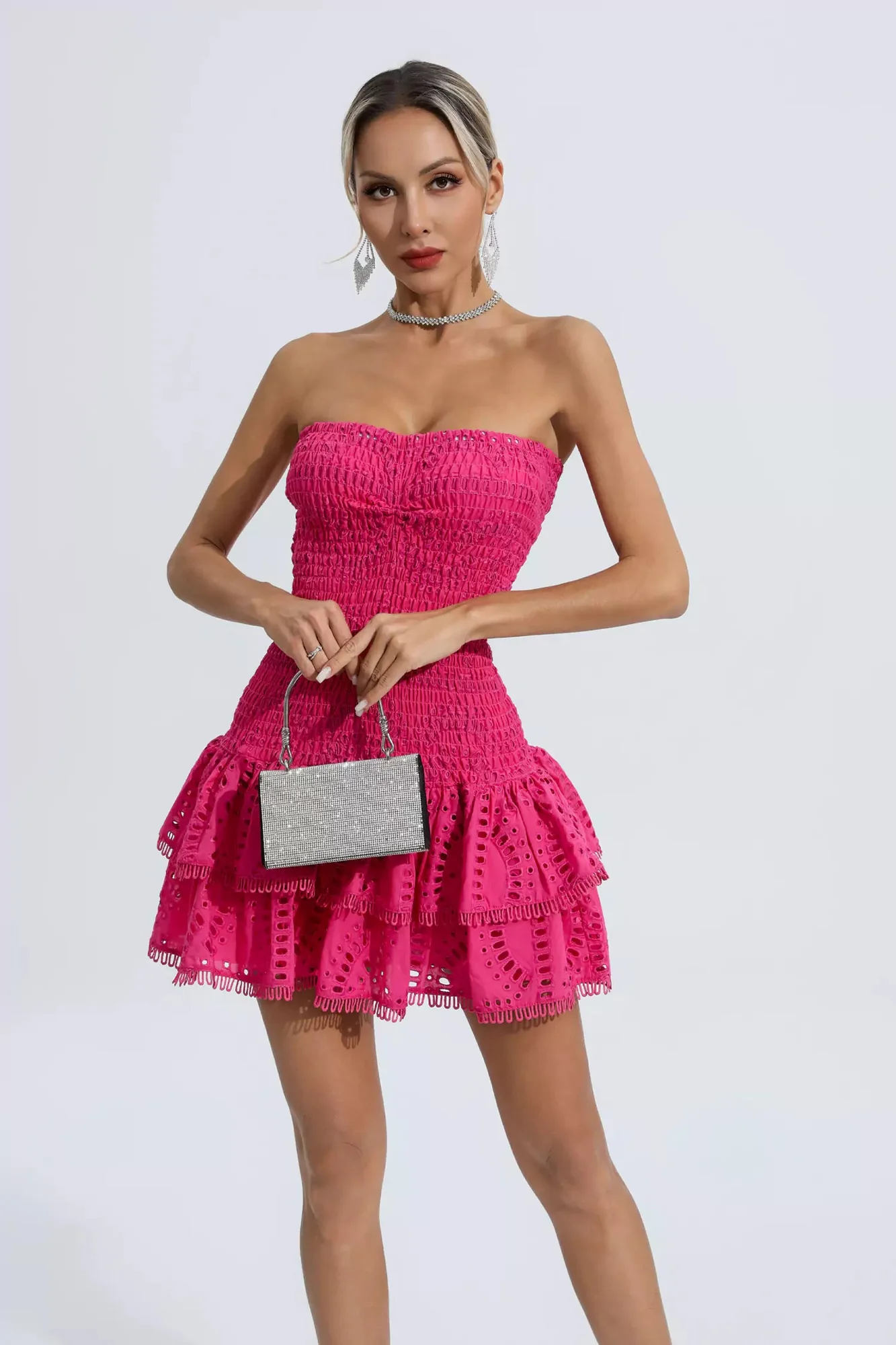 Rose Red Strapless Ruffle Mini Dress - Elegant & Alluring Style