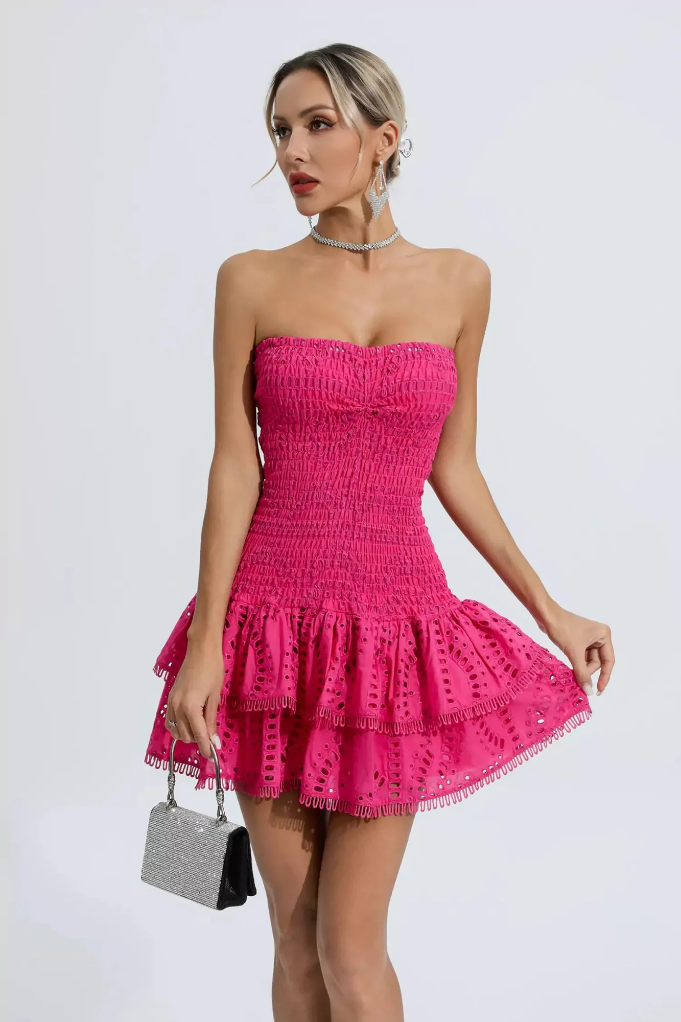 Rose Red Strapless Ruffle Mini Dress - Elegant & Alluring Style