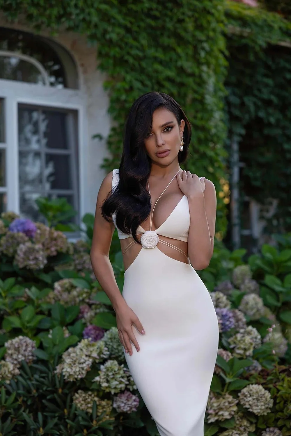 White Halter Neck Floral Maxi Dress - Elegant & Bold Design