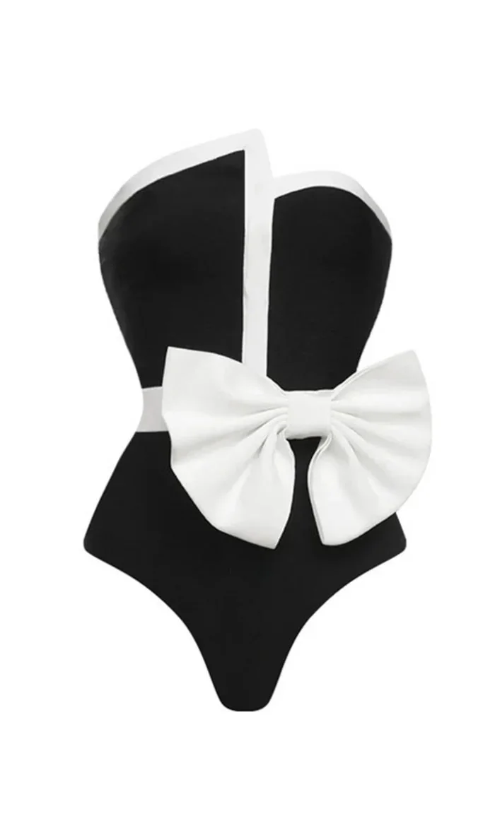 Elegant Off Shoulder Swimsuit with Bow Tie Detail