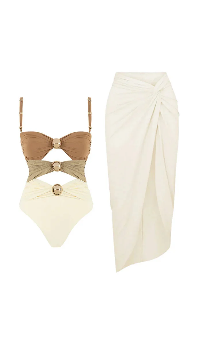 Color Block Cutout One-Piece Swimsuit Set - Stylish Keaton Design