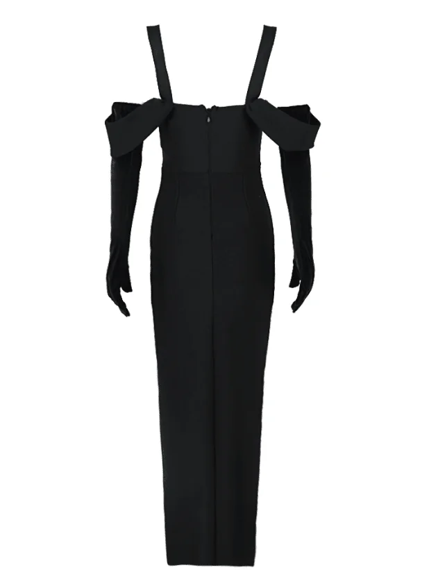 Black Rose Detail Midi Bandage Dress