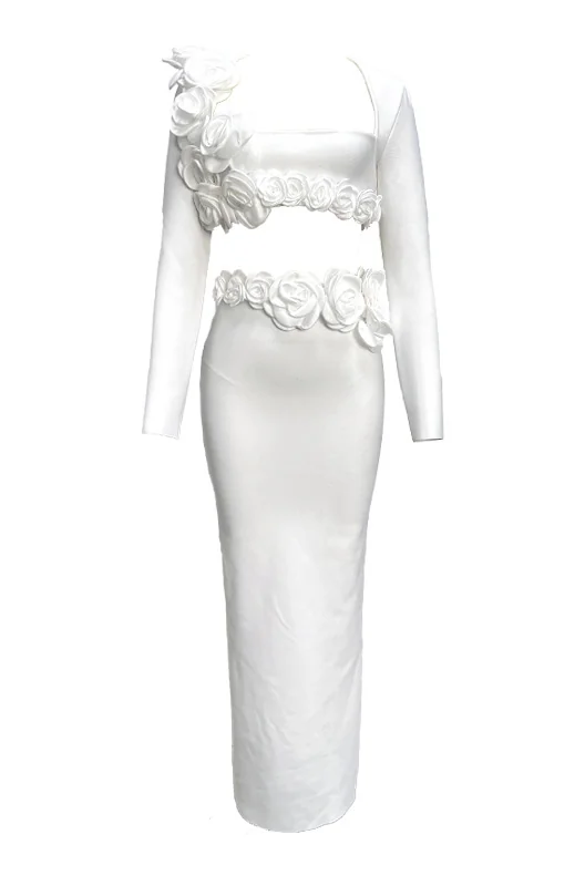 White Floral Bandage Skirt Set - Elegant Matching Ensemble