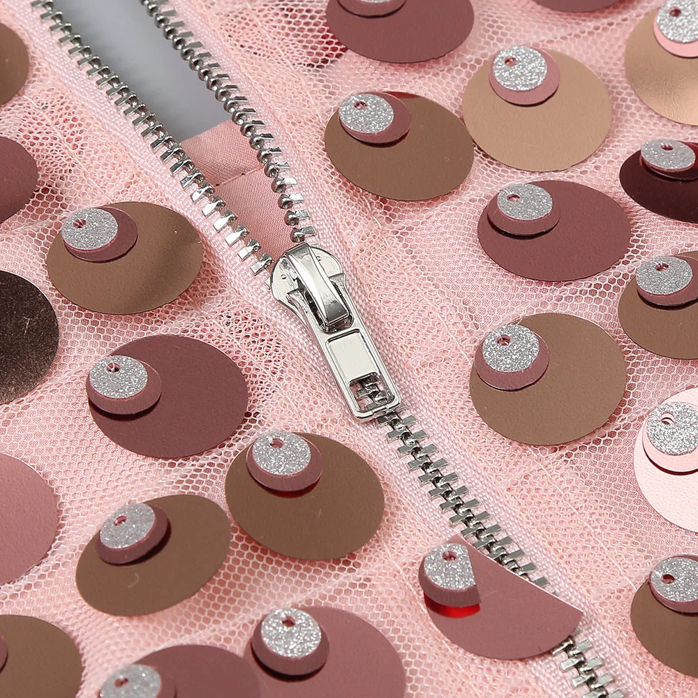 Sparkling Sequin and Feather Trim Evening Dress