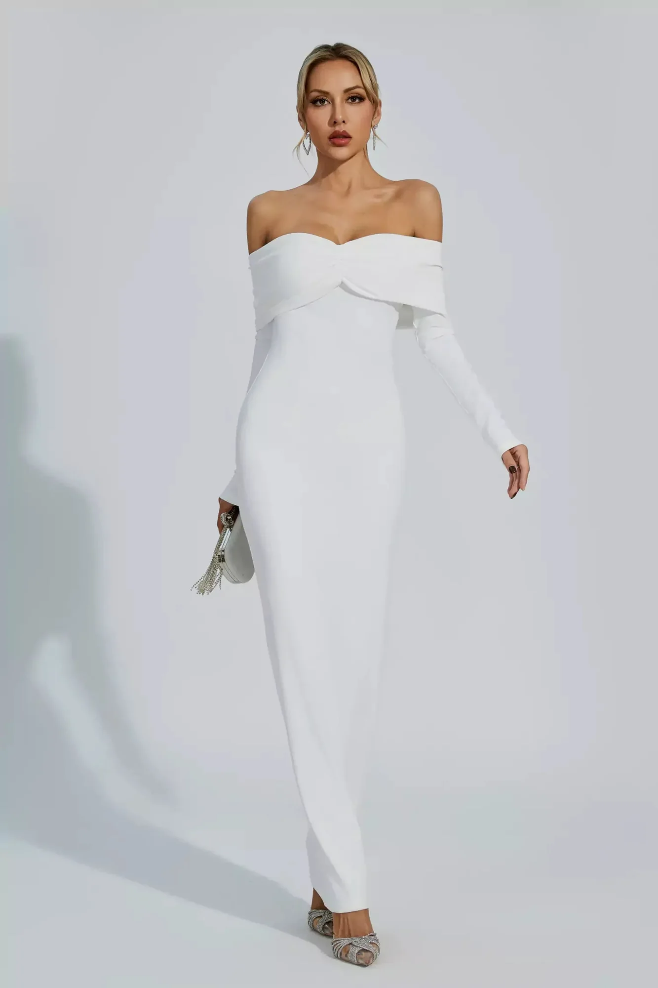 Strapless Smocked Maxi Dress In White - Off-The-Shoulder Jillie Design