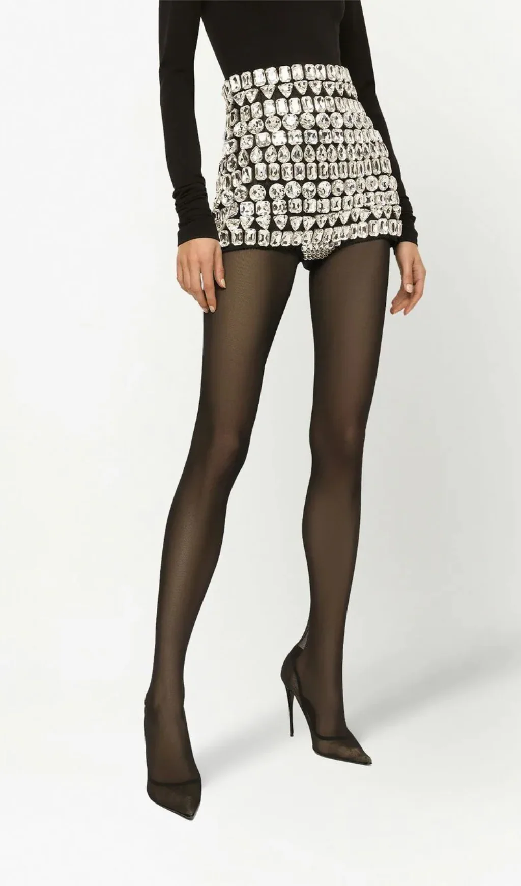 Elegant Crystal Embellished High-Waisted Shorts