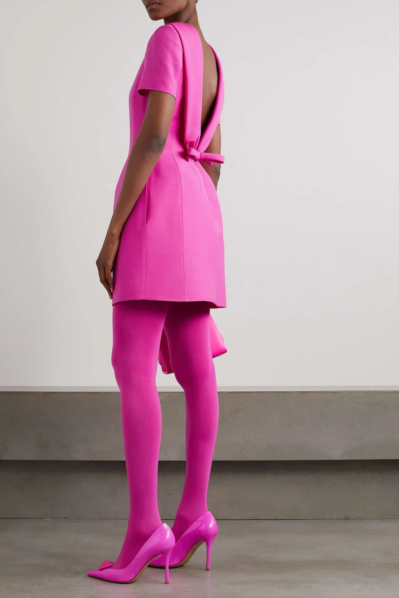 Pink Short Sleeve Bow Mini Dress - Elegant & Stylish