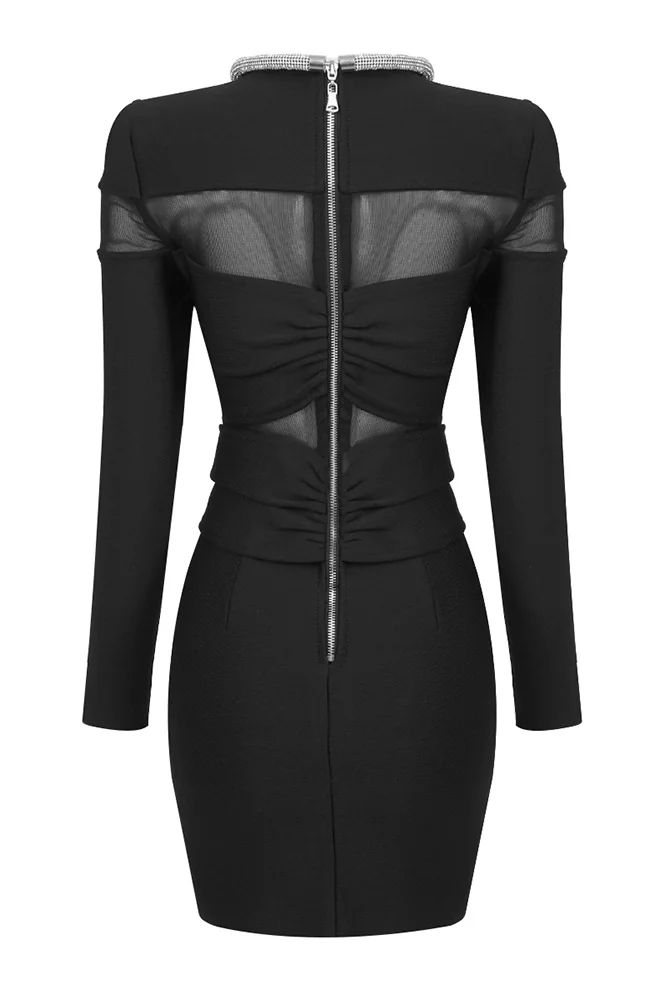 Black Bow Mesh Mini Dress - Elegant Evening Wear