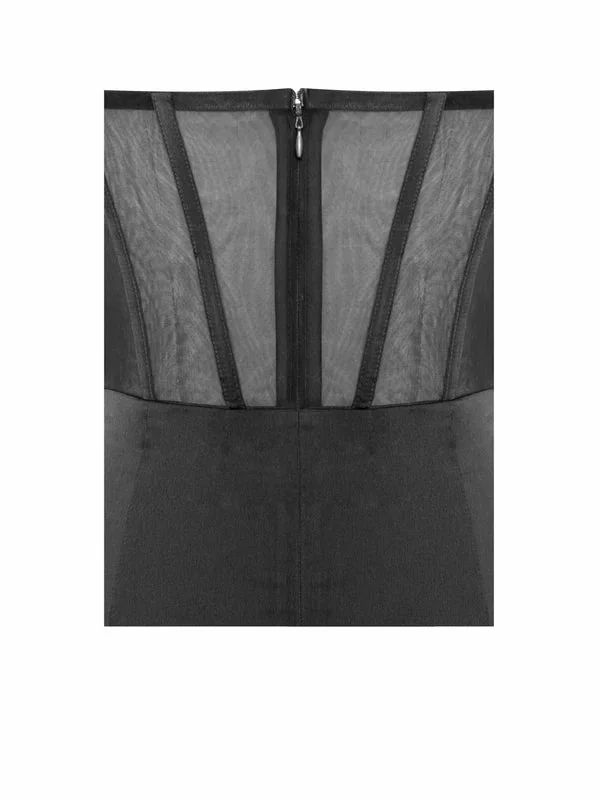 Black Lace Corset Maxi Dress - Elegant Evening Gown