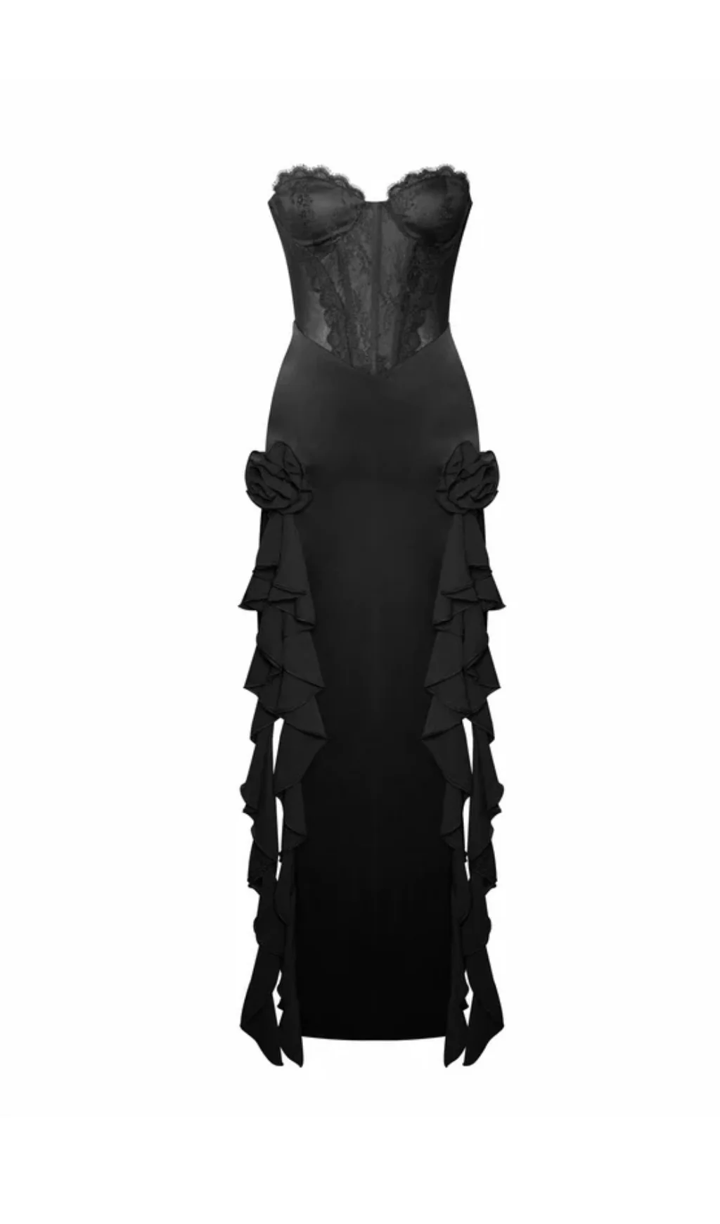 Black Lace Corset Maxi Dress - Elegant Evening Gown