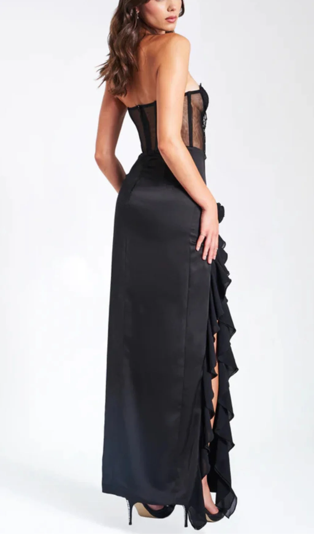 Black Lace Corset Maxi Dress - Elegant Evening Gown
