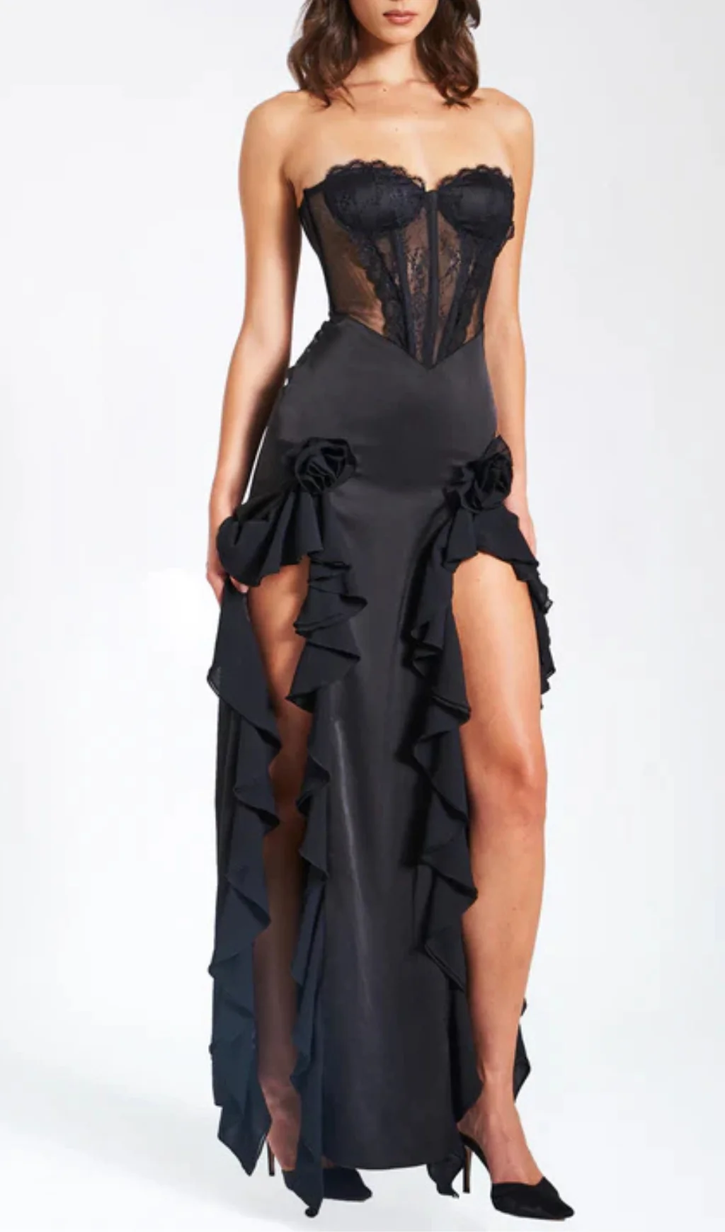 Black Lace Corset Maxi Dress - Elegant Evening Gown