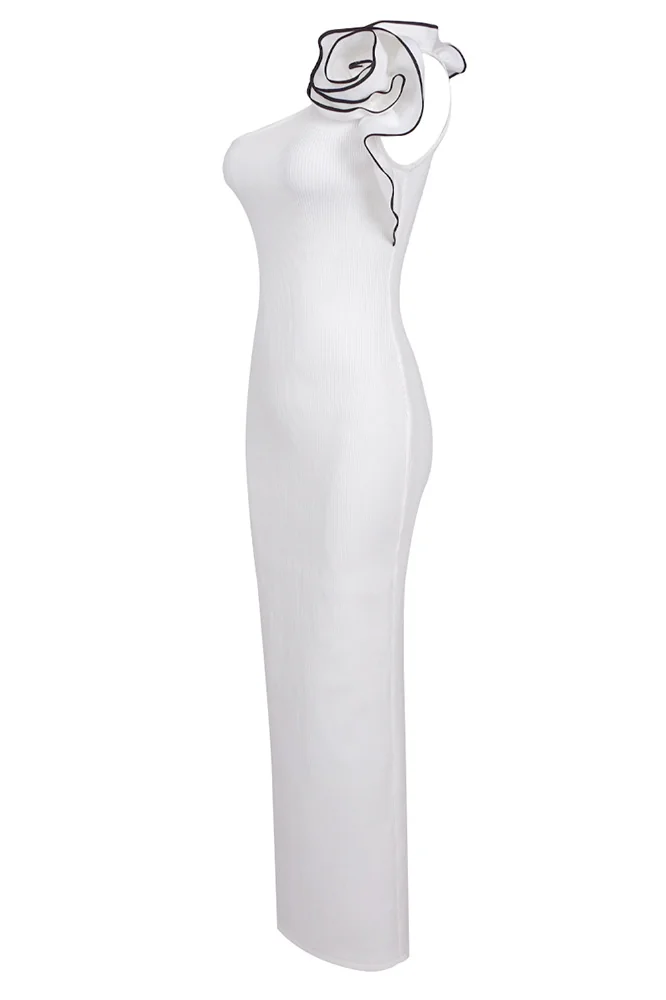 Floral Knit Asymmetrical Maxi Dress