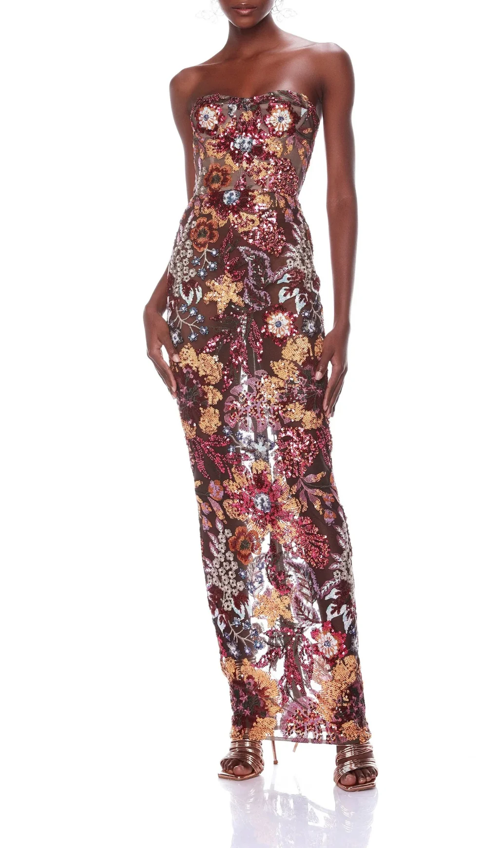 Floral Sequin Maxi Dress - Stylish Strapless Design