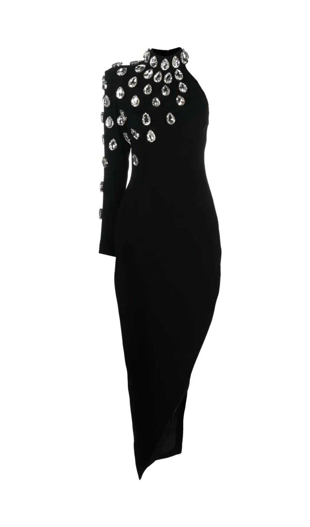 Black Asymmetrical Maxi Dress with Glass Crystal Embellishment