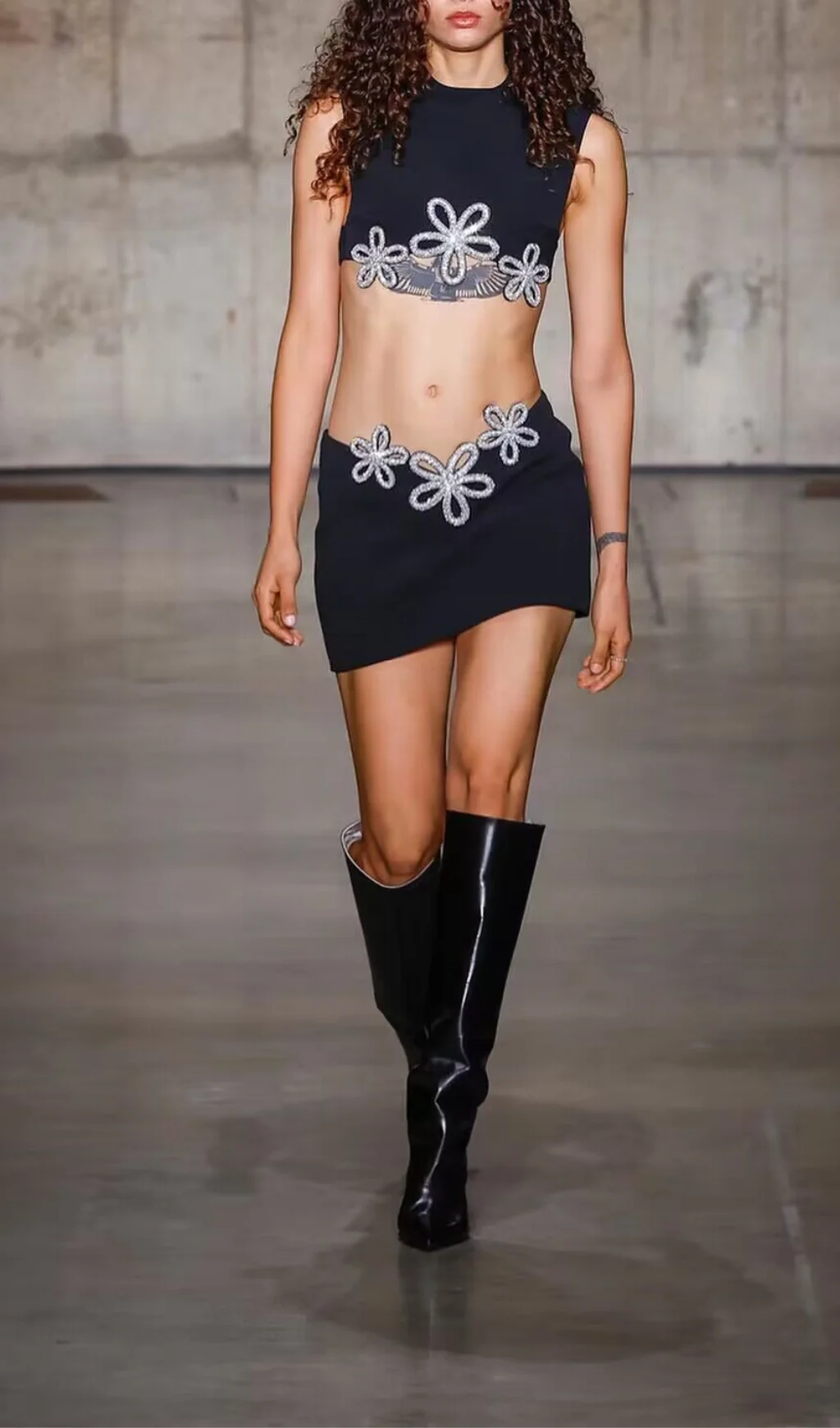 Sleek Rhinestone Cutout Sleeveless Dress Set