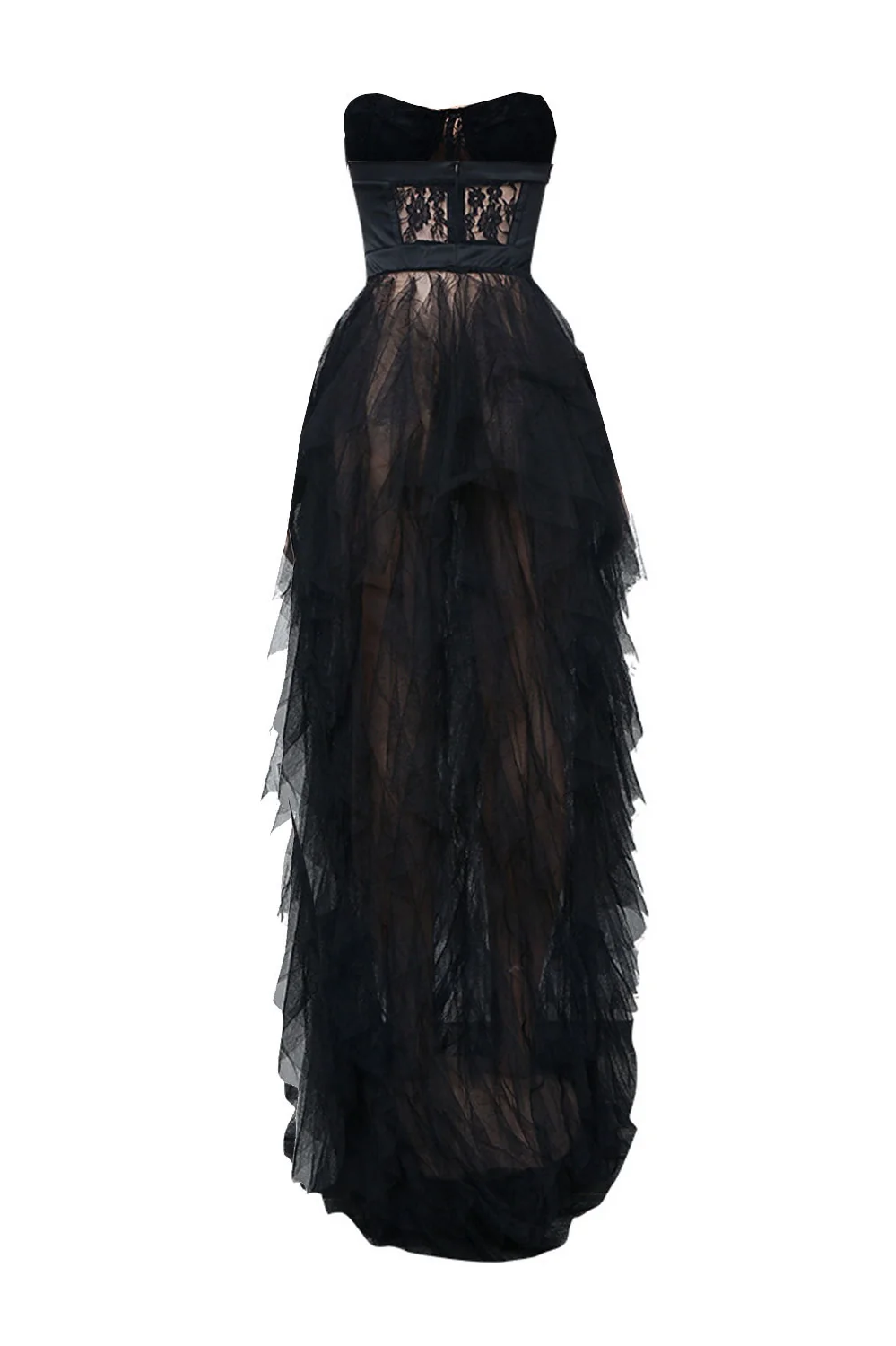 Black Tulle Maxi Prom Dress with Strapless Neckline